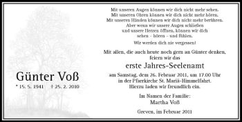 Anzeige von Günter Voß von Westfälische Nachrichten