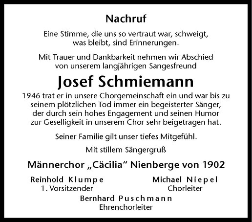  Traueranzeige für Josef Schmiemann vom 12.02.2011 aus Westfälische Nachrichten