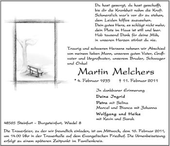 Anzeige von Martin Melchers von Westfälische Nachrichten