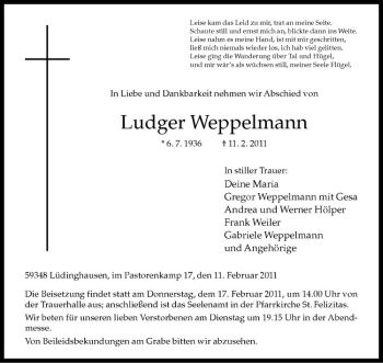 Anzeige von Ludger Weppelmann von Westfälische Nachrichten
