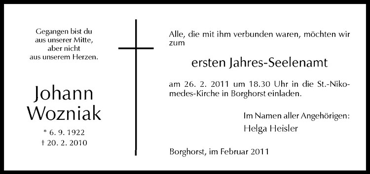  Traueranzeige für Johann Wozniak vom 19.02.2011 aus Westfälische Nachrichten