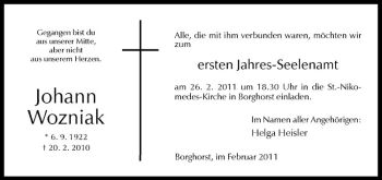 Anzeige von Johann Wozniak von Westfälische Nachrichten