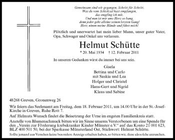 Anzeige von Helmut Schütte von Westfälische Nachrichten