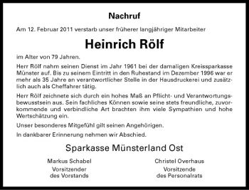Anzeige von Heinrich Rölf von Westfälische Nachrichten