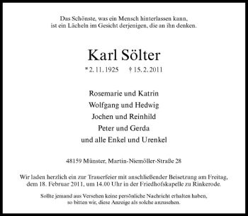 Anzeige von Karl Sölter von Westfälische Nachrichten