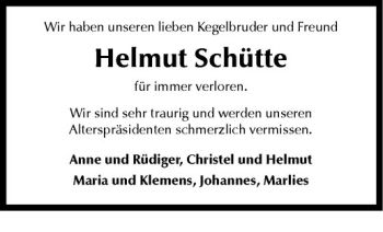 Anzeige von Helmut Schütte von Westfälische Nachrichten