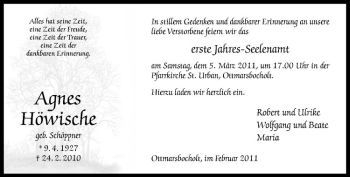Anzeige von Agnes Höwische von Westfälische Nachrichten
