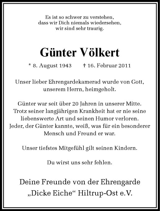  Traueranzeige für Günter Völkert vom 19.02.2011 aus Westfälische Nachrichten