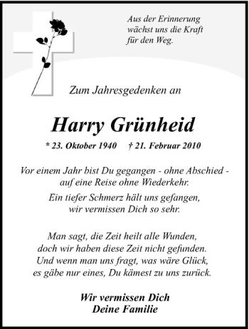 Anzeige von Harry Grünheid von Westfälische Nachrichten