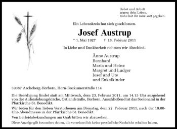 Anzeige von Josef Austrup von Westfälische Nachrichten