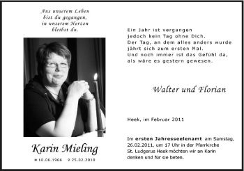 Anzeige von Karin Mieling von Westfälische Nachrichten