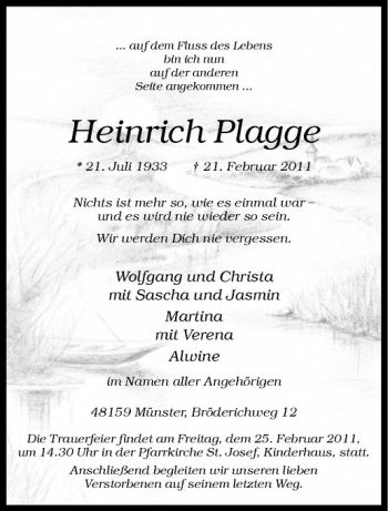 Anzeige von Heinrich Plagge von Westfälische Nachrichten