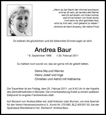 Anzeige von Andrea Baur von Westfälische Nachrichten