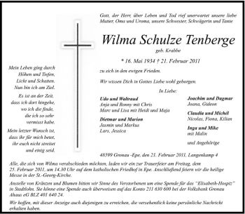 Anzeige von Wilma Schulze Tenberge von Westfälische Nachrichten