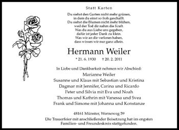 Anzeige von Hermann Weiler von Westfälische Nachrichten