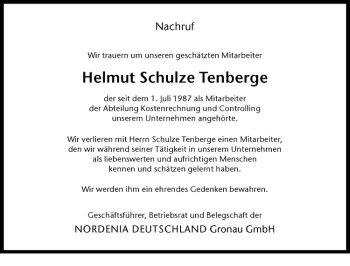 Anzeige von Helmut Schulze Tenberge von Westfälische Nachrichten