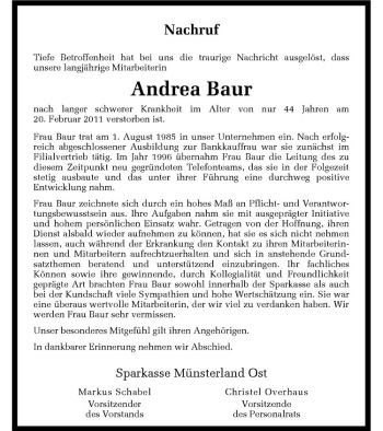Anzeige von Andrea Baur von Westfälische Nachrichten