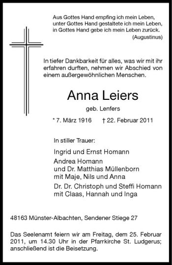 Anzeige von Anna Leiers von Westfälische Nachrichten
