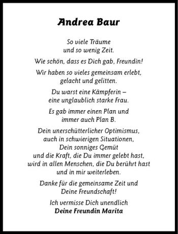 Anzeige von Andrea Baur von Westfälische Nachrichten