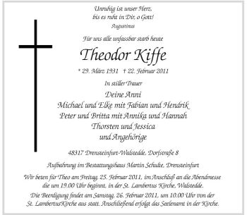Anzeige von Theodor Kiffe von Westfälische Nachrichten