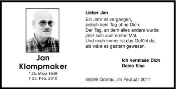 Anzeige von Jan Klompmaker von Westfälische Nachrichten