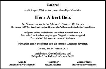 Anzeige von Albert Belz von Westfälische Nachrichten