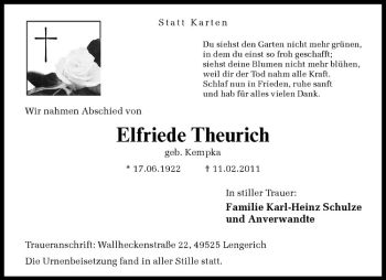 Anzeige von Elfriede Theurich von Westfälische Nachrichten