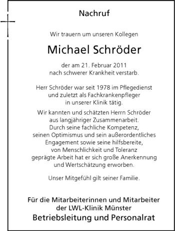 Anzeige von Michael Schröder von Westfälische Nachrichten