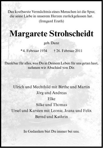 Anzeige von Margarete Strohscheidt von Westfälische Nachrichten