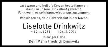 Anzeige von Liselotte Drinkwitz von Westfälische Nachrichten