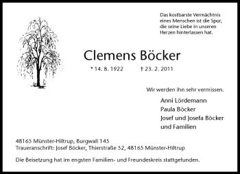 Anzeige von Clemens Böcker von Westfälische Nachrichten