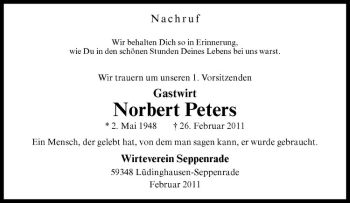 Anzeige von Norbert Peters von Westfälische Nachrichten