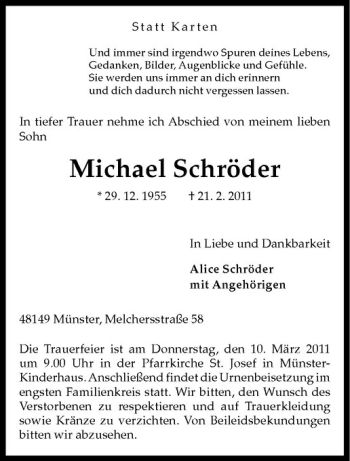 Anzeige von Michael Schröder von Westfälische Nachrichten