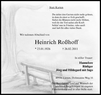 Anzeige von Heinrich Roßhoff von Westfälische Nachrichten