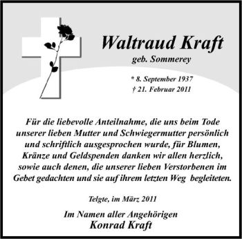 Anzeige von Waltraud Kraft von Westfälische Nachrichten