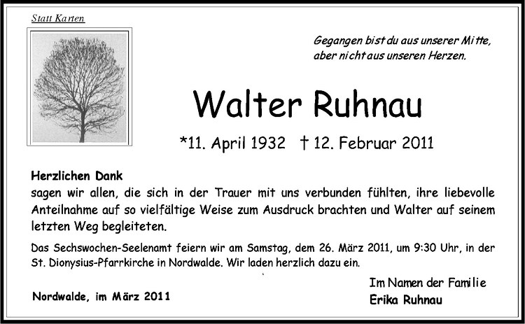  Traueranzeige für Walter Ruhnau vom 23.03.2011 aus Westfälische Nachrichten