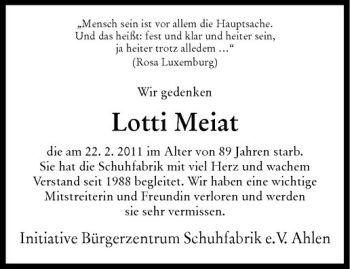 Anzeige von Lotti Meiat von Westfälische Nachrichten