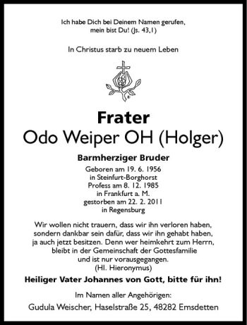 Anzeige von Odo Weiper von Westfälische Nachrichten