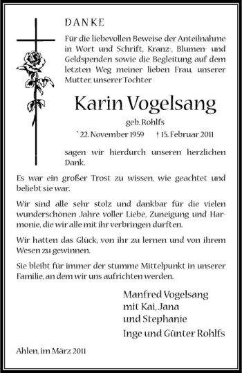 Anzeige von Karin Vogelsang von Westfälische Nachrichten