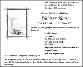 Anzeige von Werner Kock von Westfälische Nachrichten