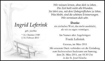 Anzeige von Ingrid Leferink von Westfälische Nachrichten