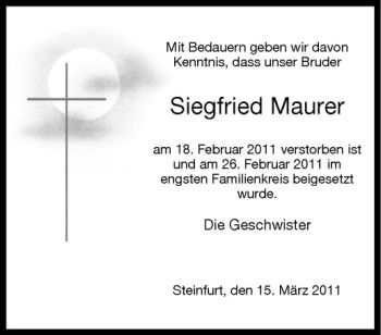 Anzeige von Siegfried Maurer von Westfälische Nachrichten