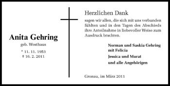 Anzeige von Anita Gehring von Westfälische Nachrichten