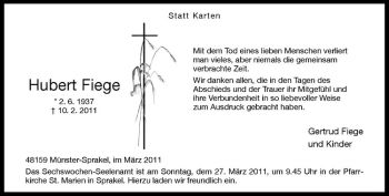 Anzeige von Hubert Fiege von Westfälische Nachrichten