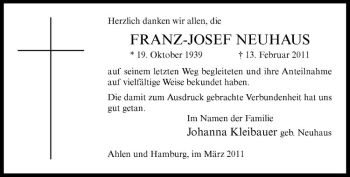 Anzeige von Franz-Josef Neuhaus von Westfälische Nachrichten