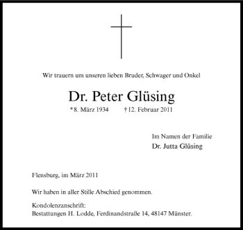 Anzeige von Peter Glüsing von Westfälische Nachrichten