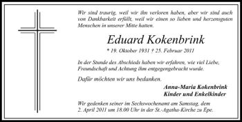 Anzeige von Eduard Kokenbrink von Westfälische Nachrichten