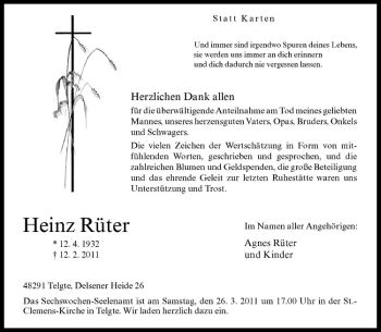 Anzeige von Heinz Rüter von Westfälische Nachrichten