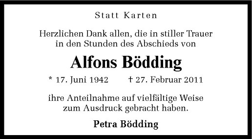  Traueranzeige für Alfons Bödding vom 26.03.2011 aus Westfälische Nachrichten