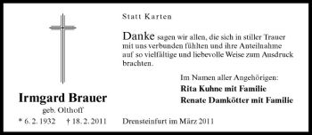 Anzeige von Irmgard Brauer von Westfälische Nachrichten
